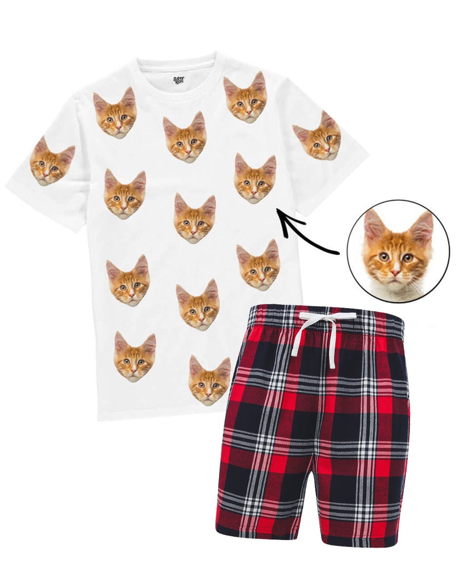 Men s Cat Pyjamas Red Tartan Shorts