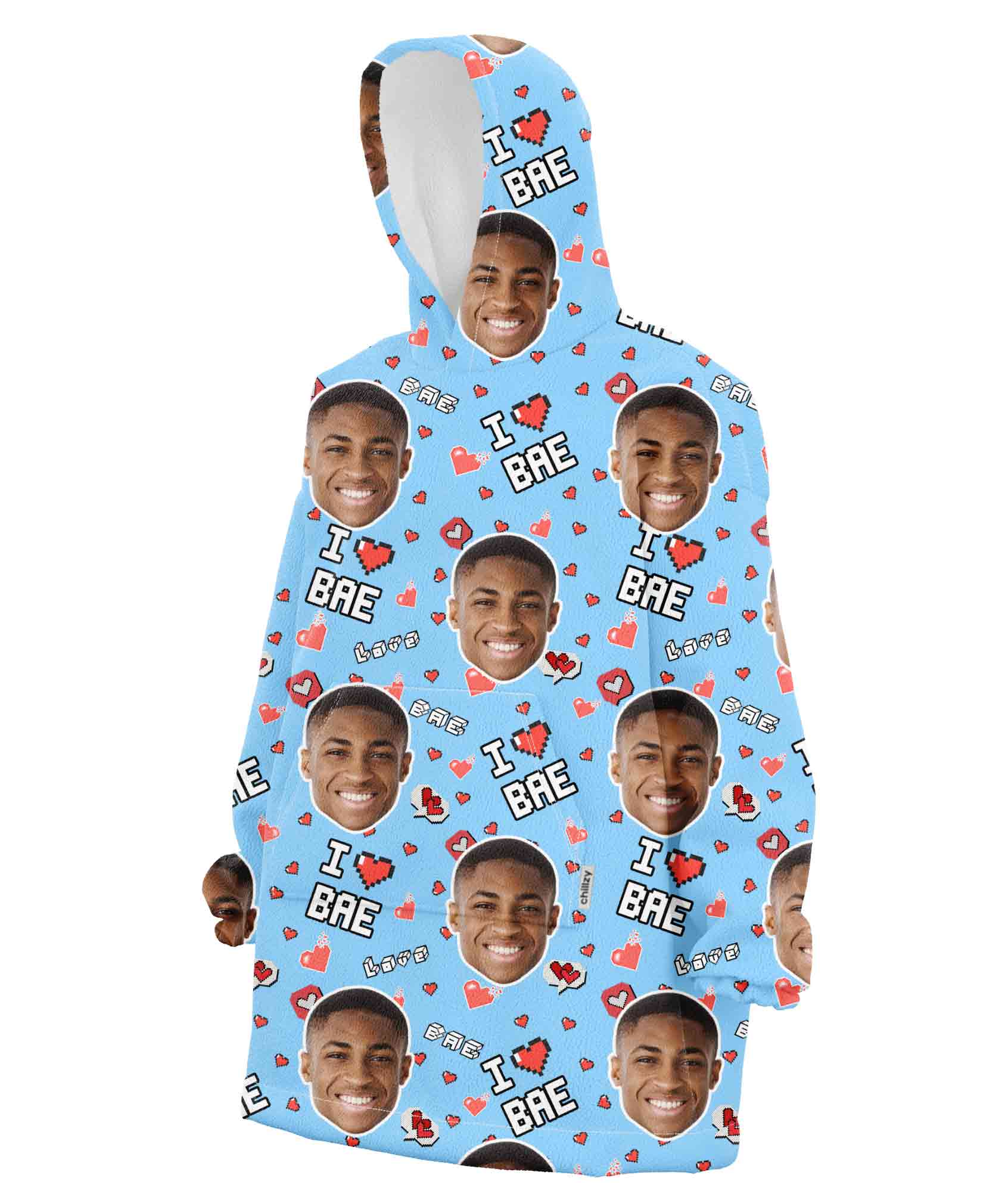 I Love Bae Personalised Face Blanket Hoodie