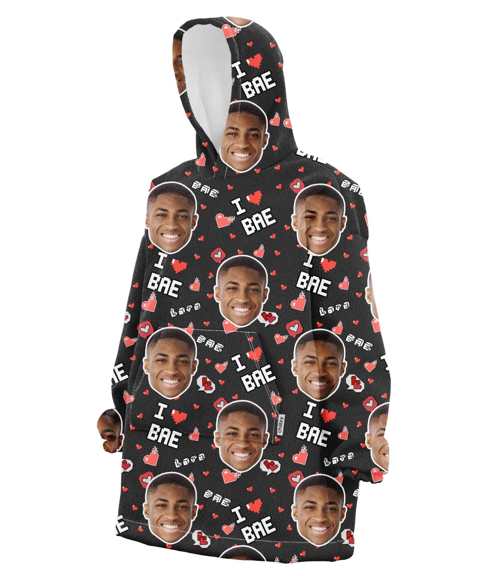 I Love Bae Personalised Face Blanket Hoodie