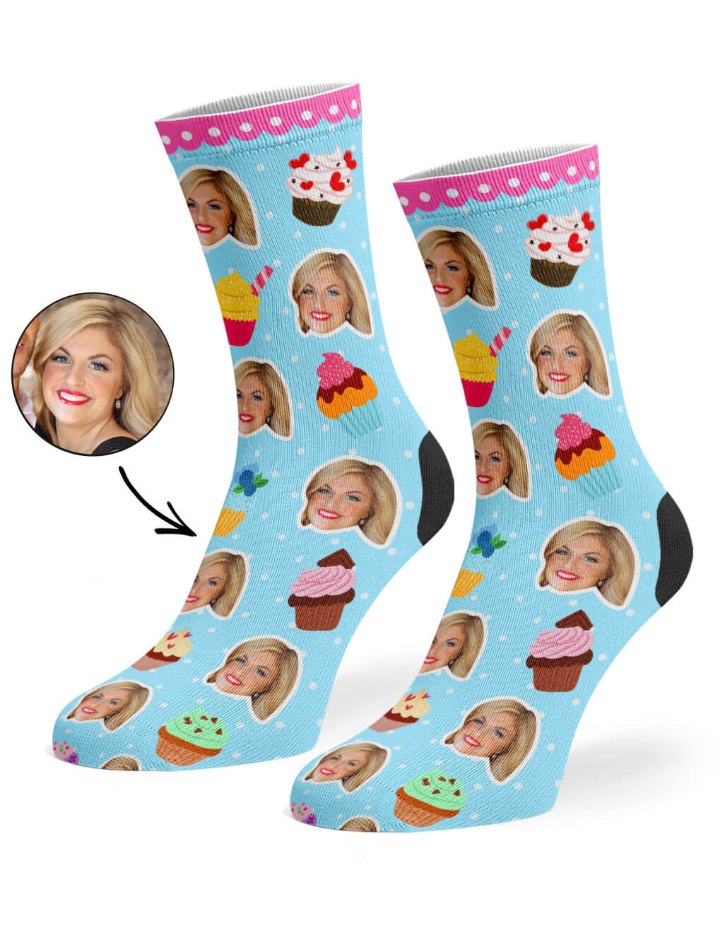 Cupcake Face Socks With Your Own Photo