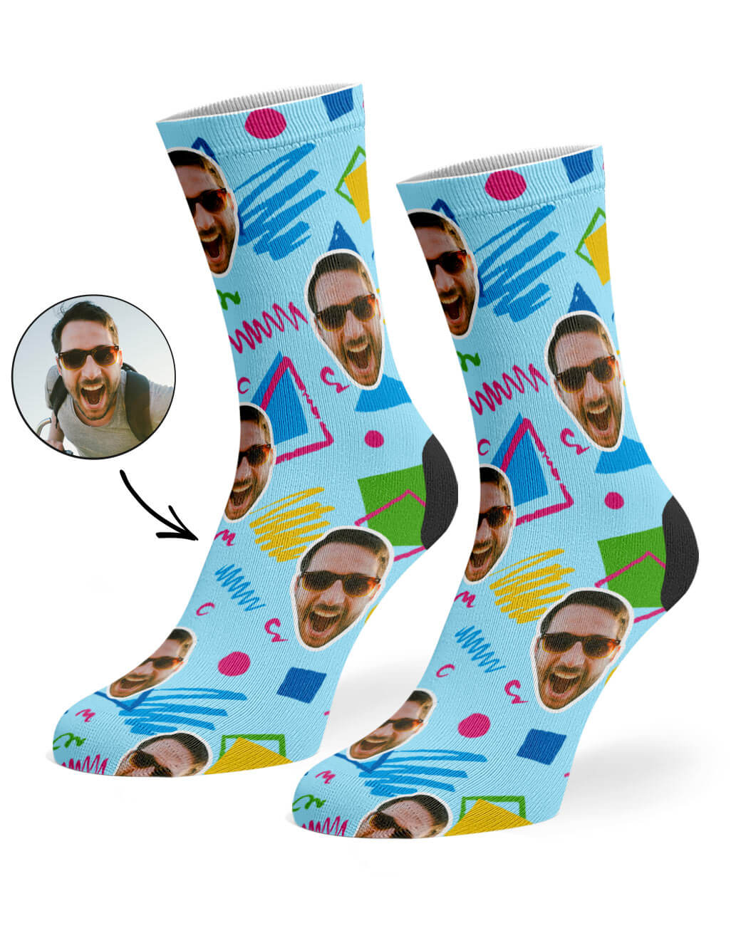 Retro Doodle Face Photo Socks