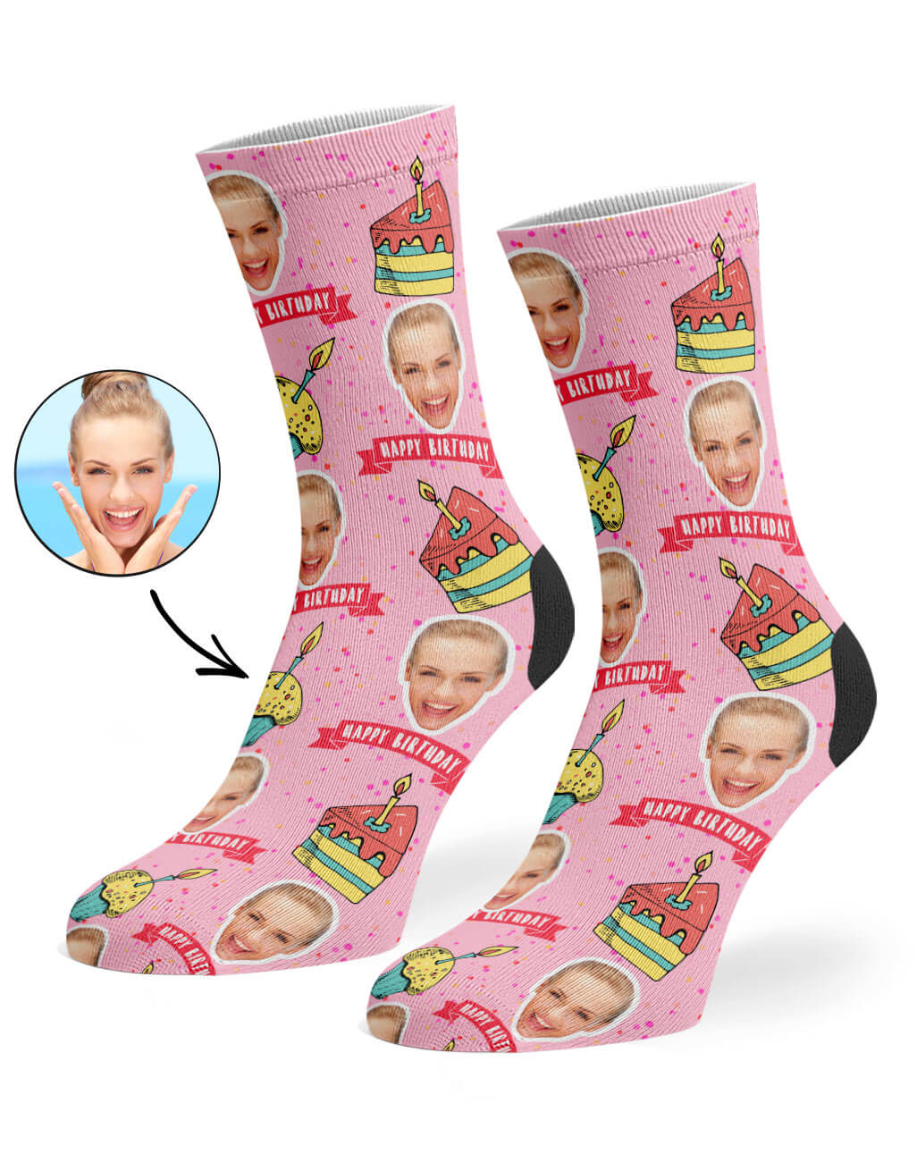 Your Face On Happy Birthday Cake Socks