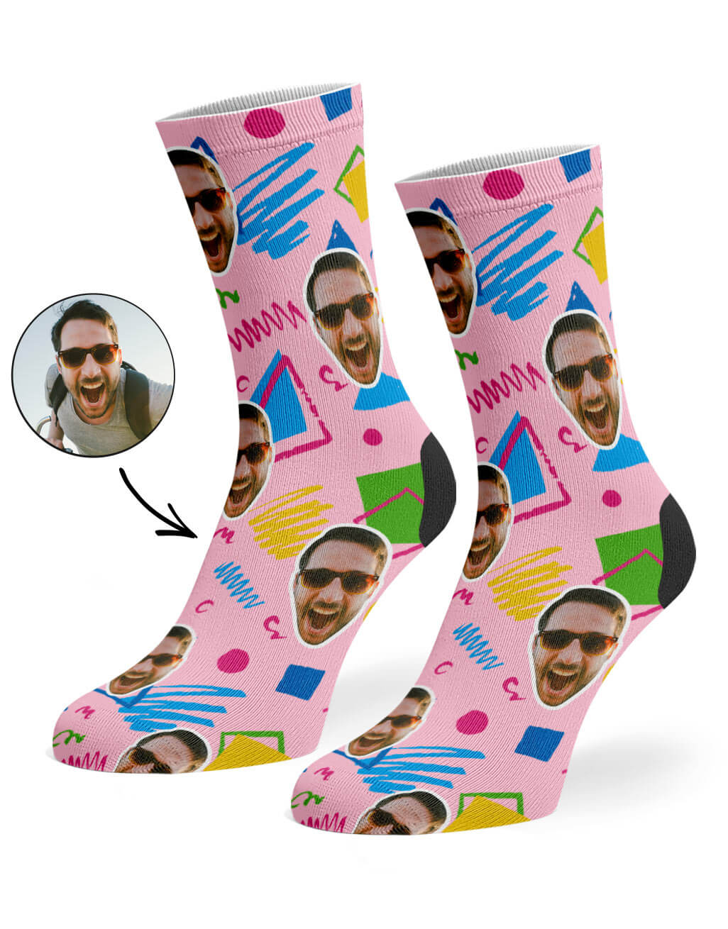 Retro Doodle Face Socks With Photo On