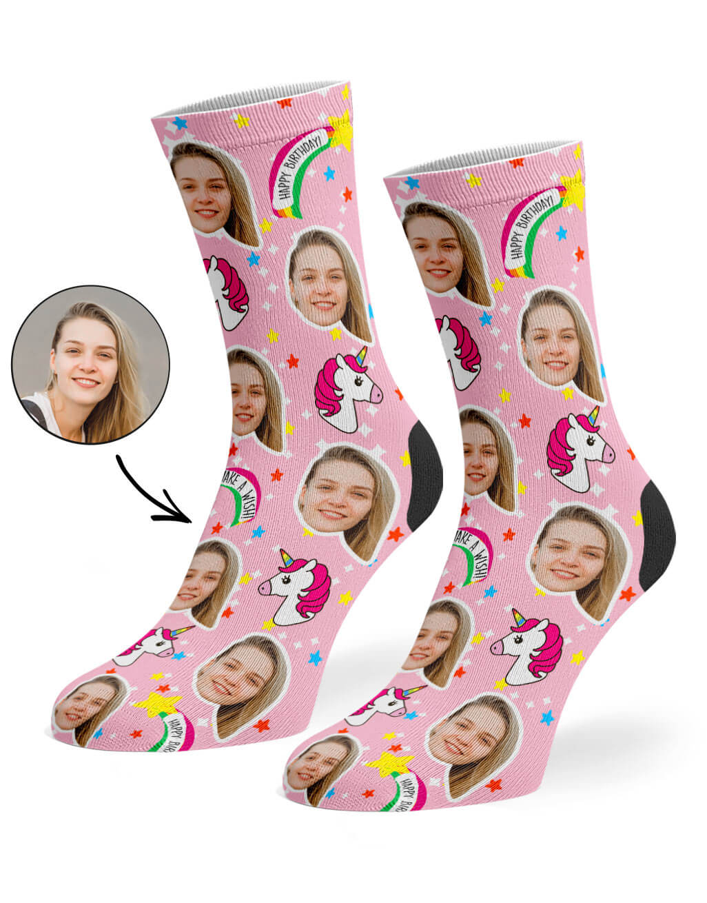 Unicorn Birthday Socks With Photo On