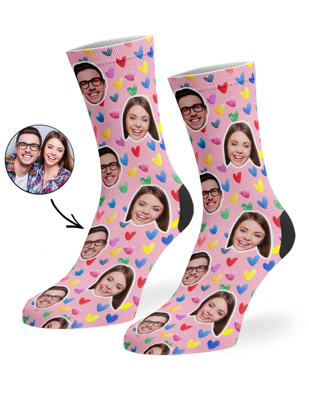 Watercolour Hearts Photo Socks