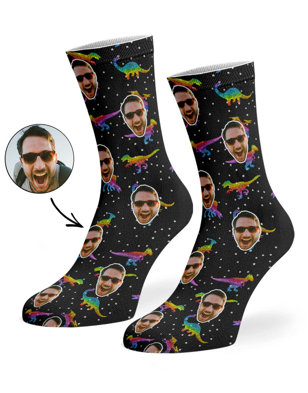 Rainbow Dinosaur Socks With Photo On