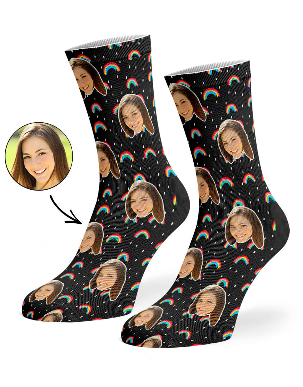 Rainbow Face Socks With Photo On