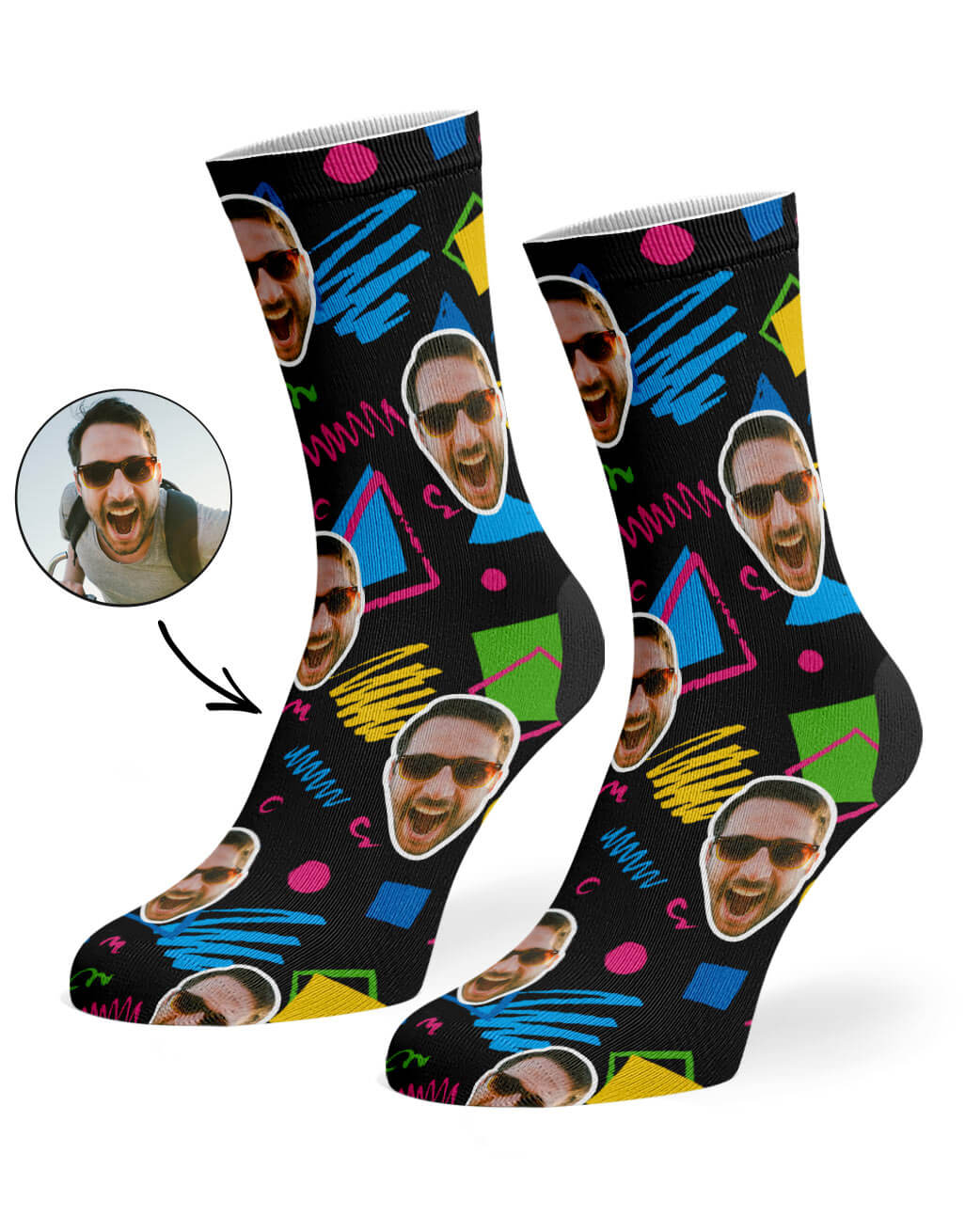 Custom Photo Retro Doodle Face Socks