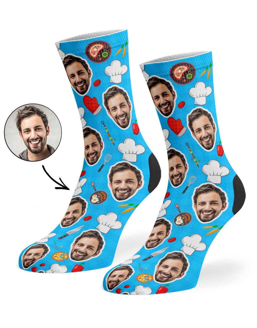 Light Blue Chef Face Socks