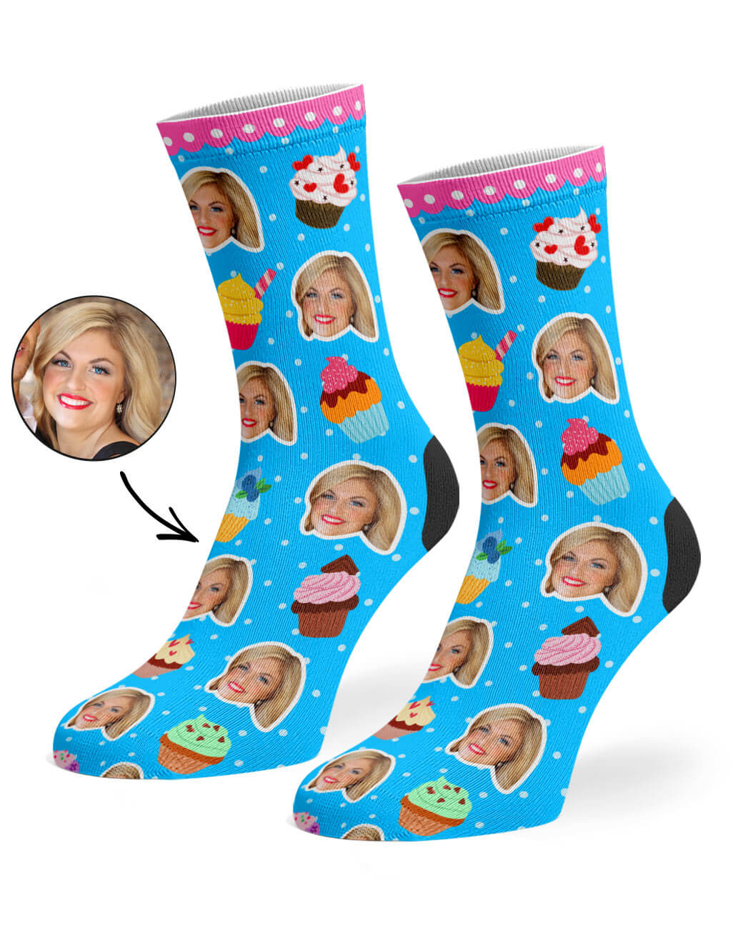 Personalised Cupcake Face Socks