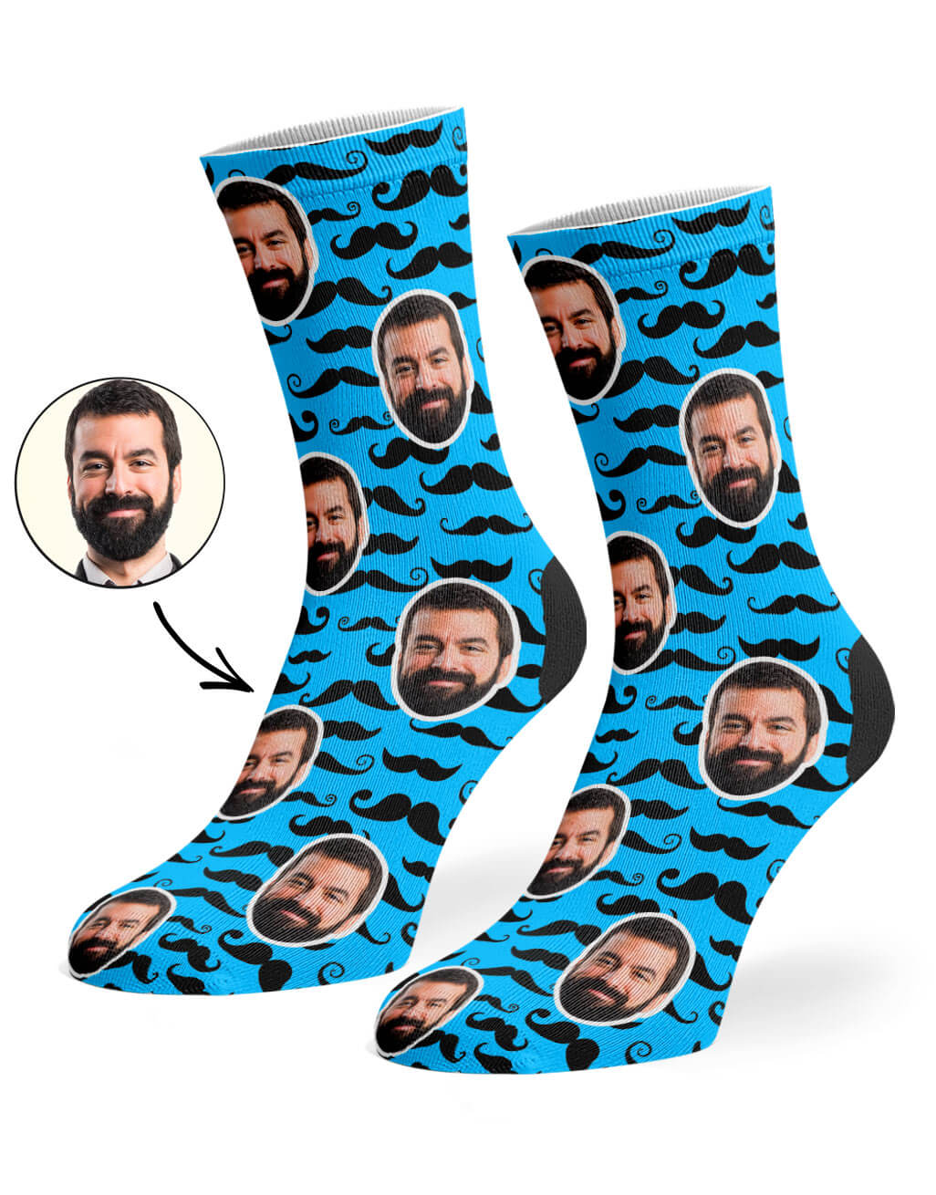 Moustache Pattern Socks With Your Face On