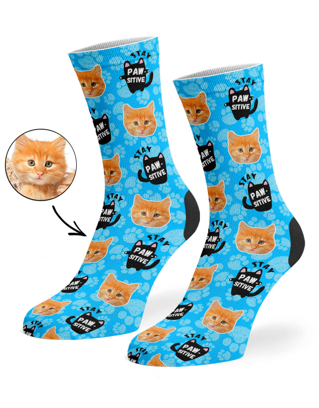 Stay Pawsitive Socks With Cat Photo