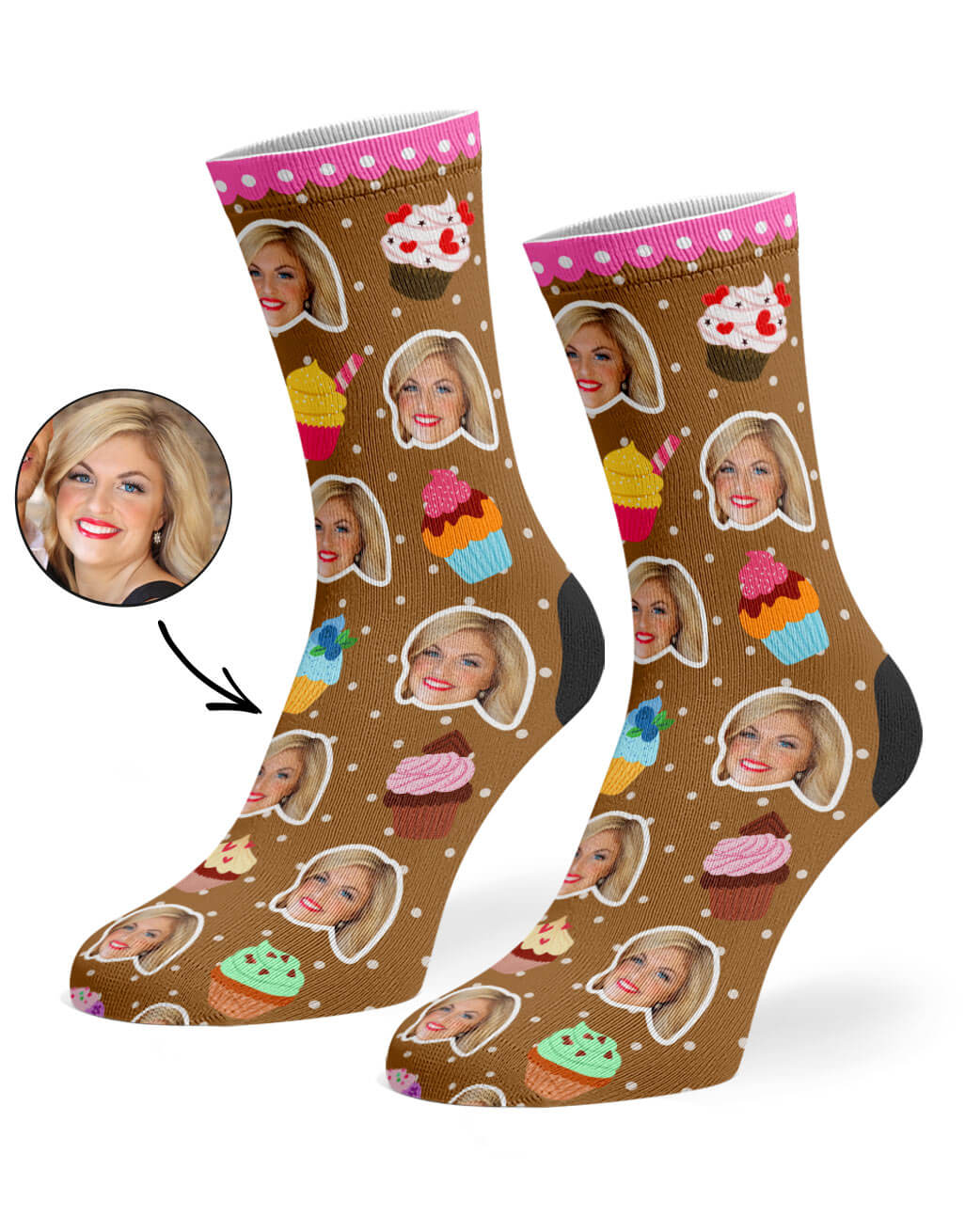 Your Photo On Cupcake Face Socks