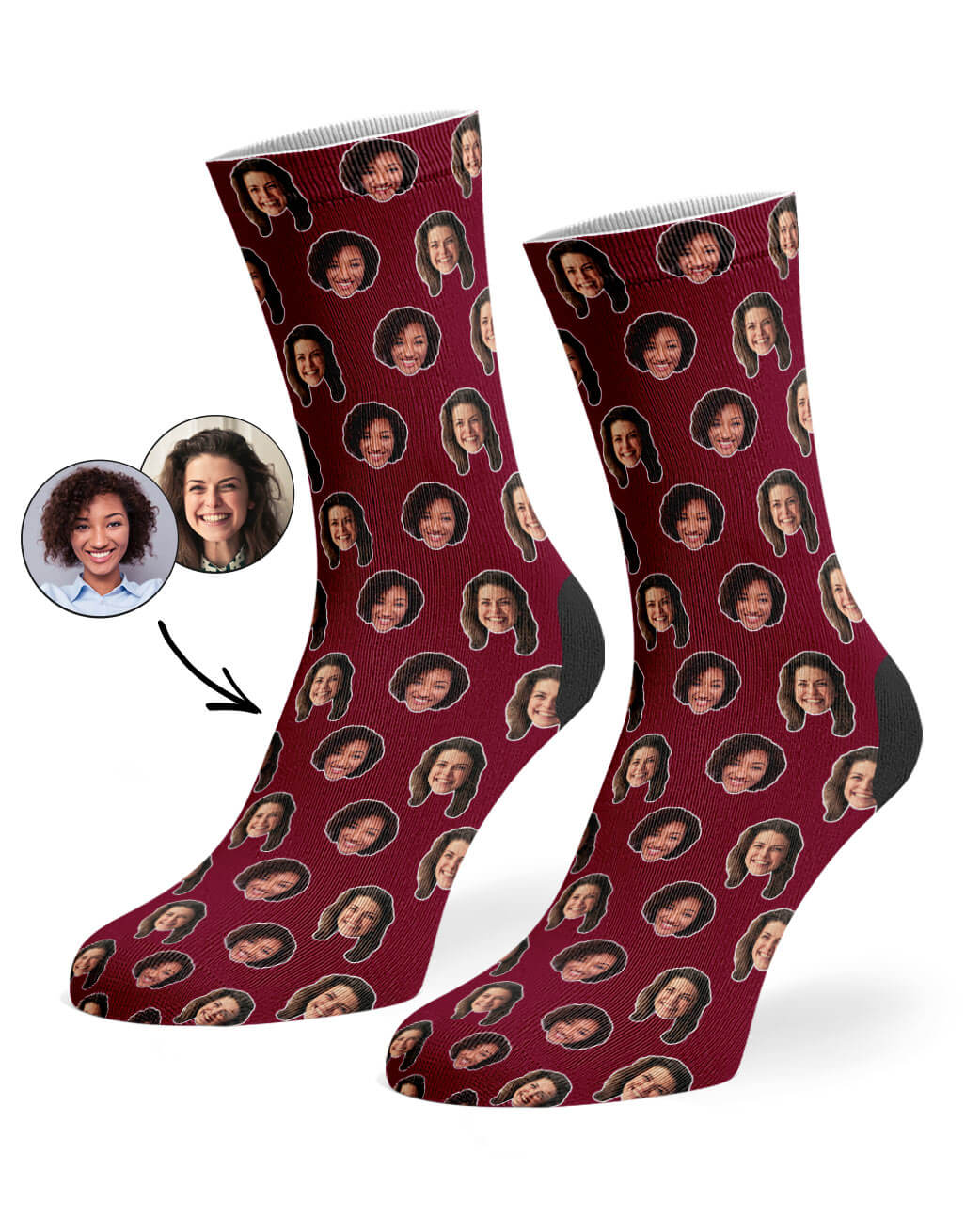 Burgundy Best Friend Face Pattern Socks