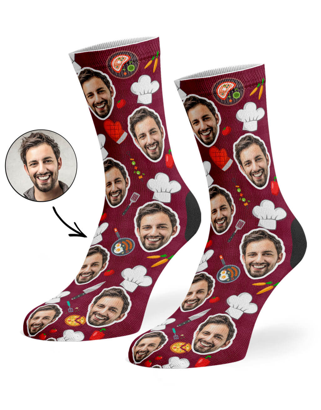 Burgundy Chef Face Socks