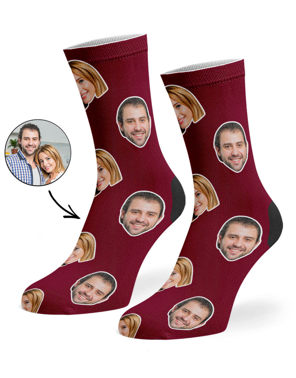 Burgundy Couple Face Socks