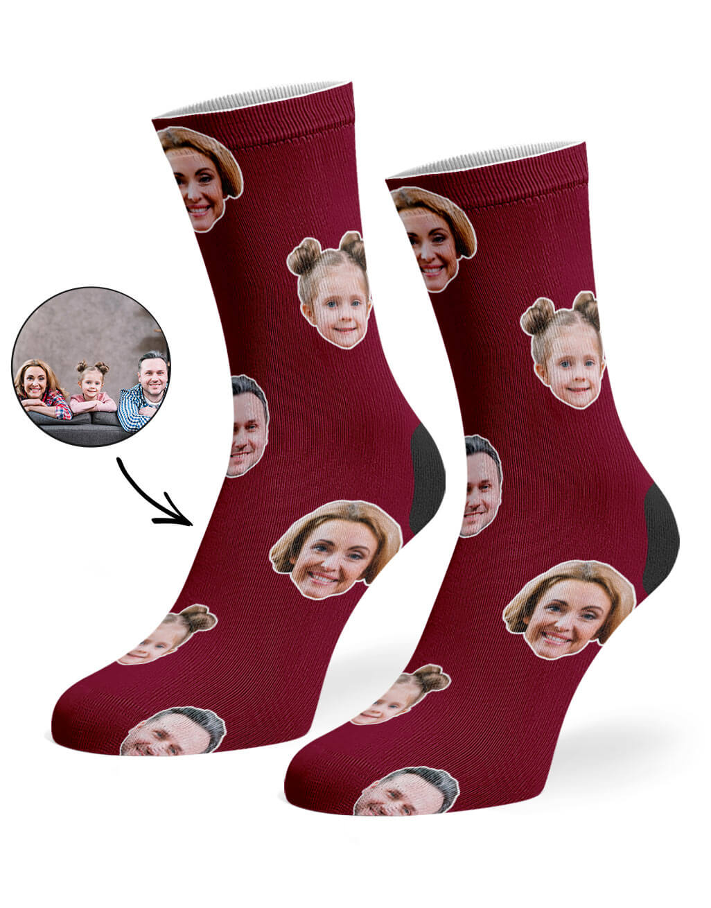 Family Face Burgundy Socks