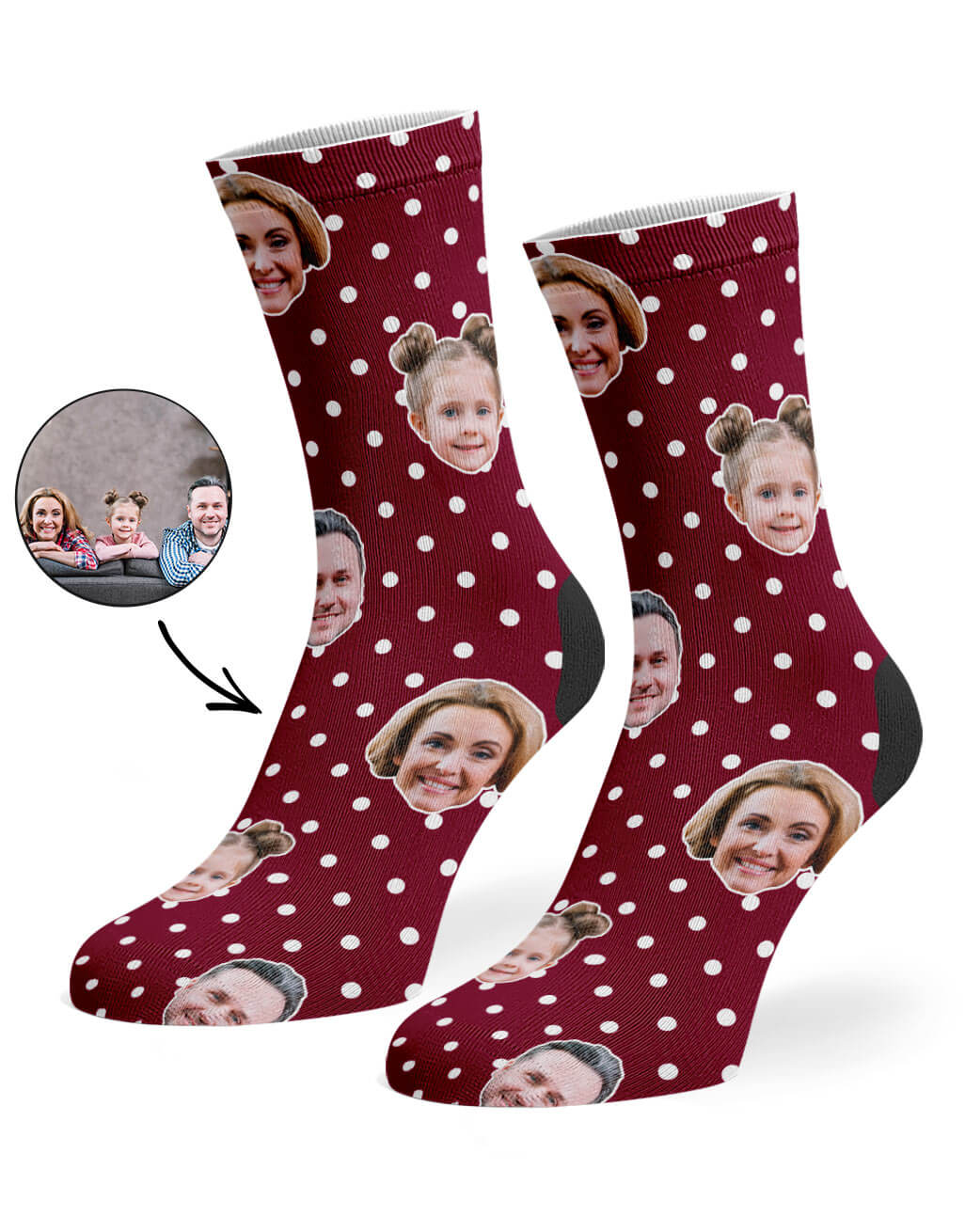 Burgundy Family Spotty Face Socks