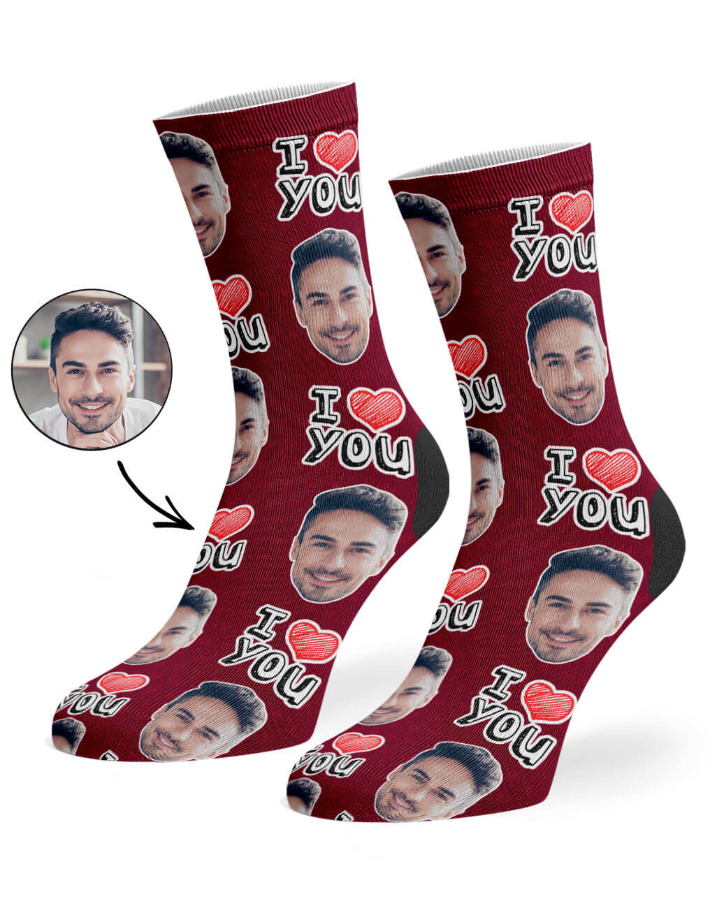 Burgundy I Heart You Socks