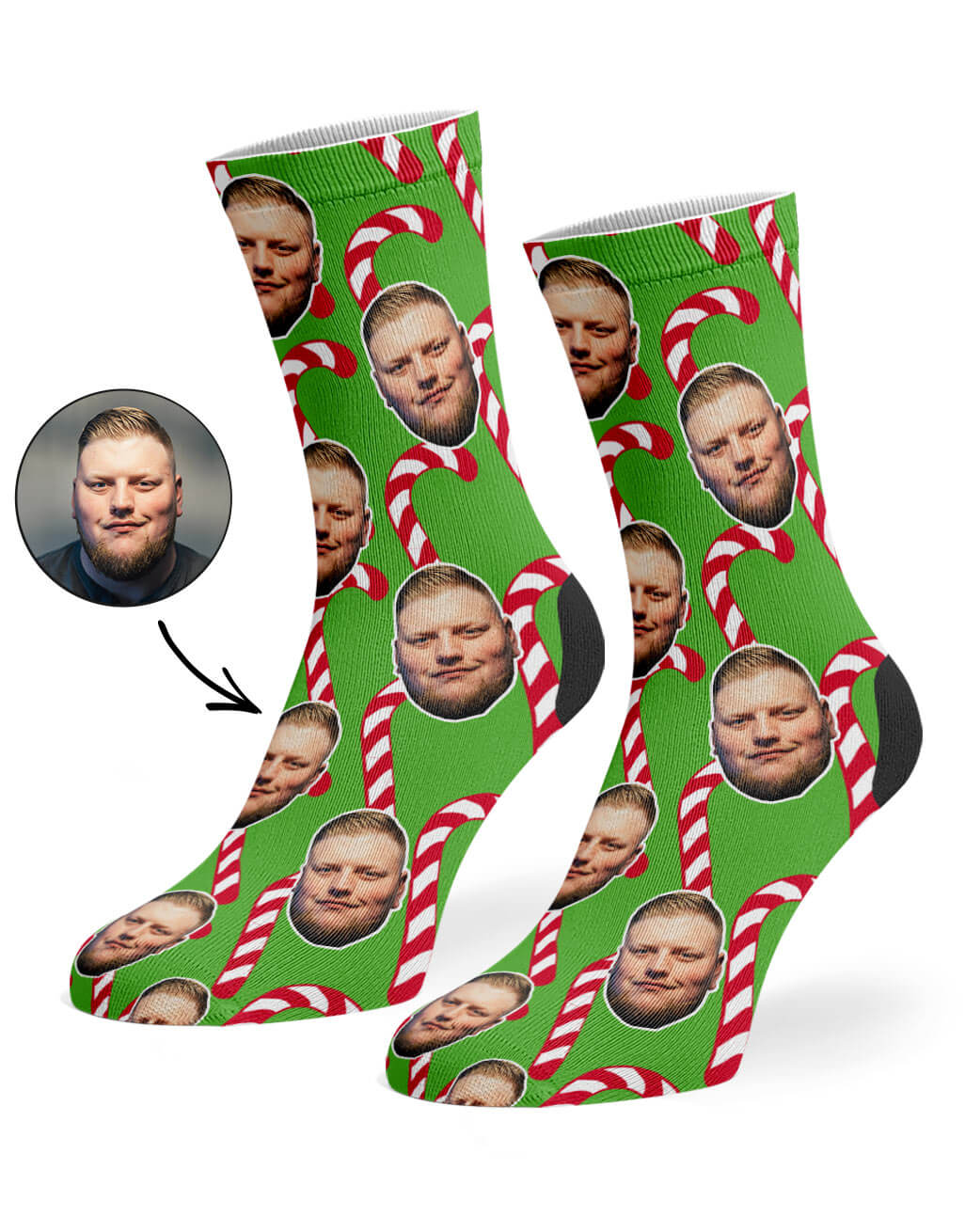 Christmas Candy Cane Face Socks