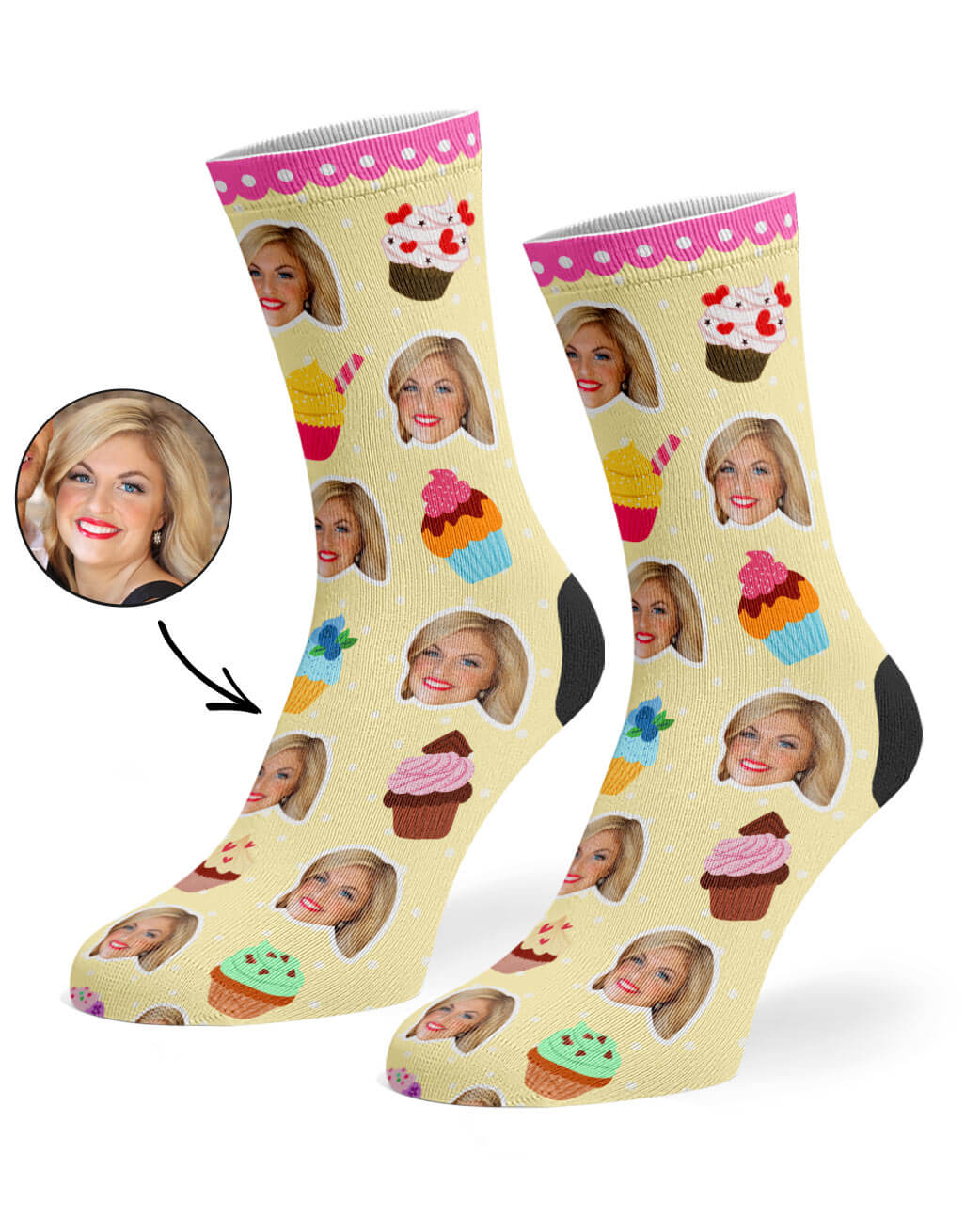 Customised Cupcake Face Socks