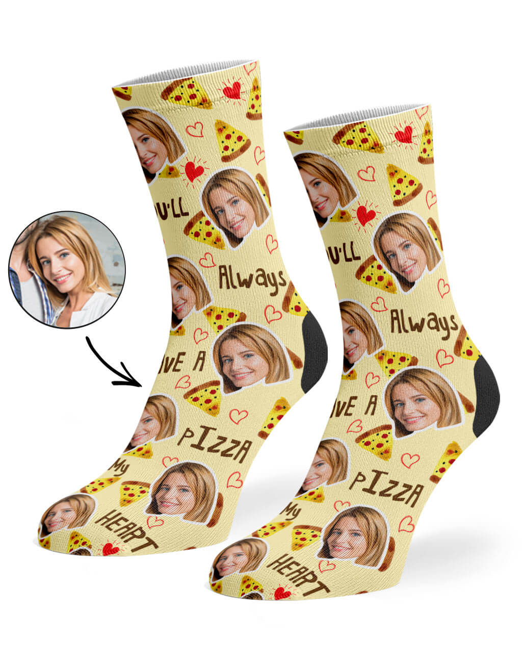 Your Face On Pizza My Heart Socks