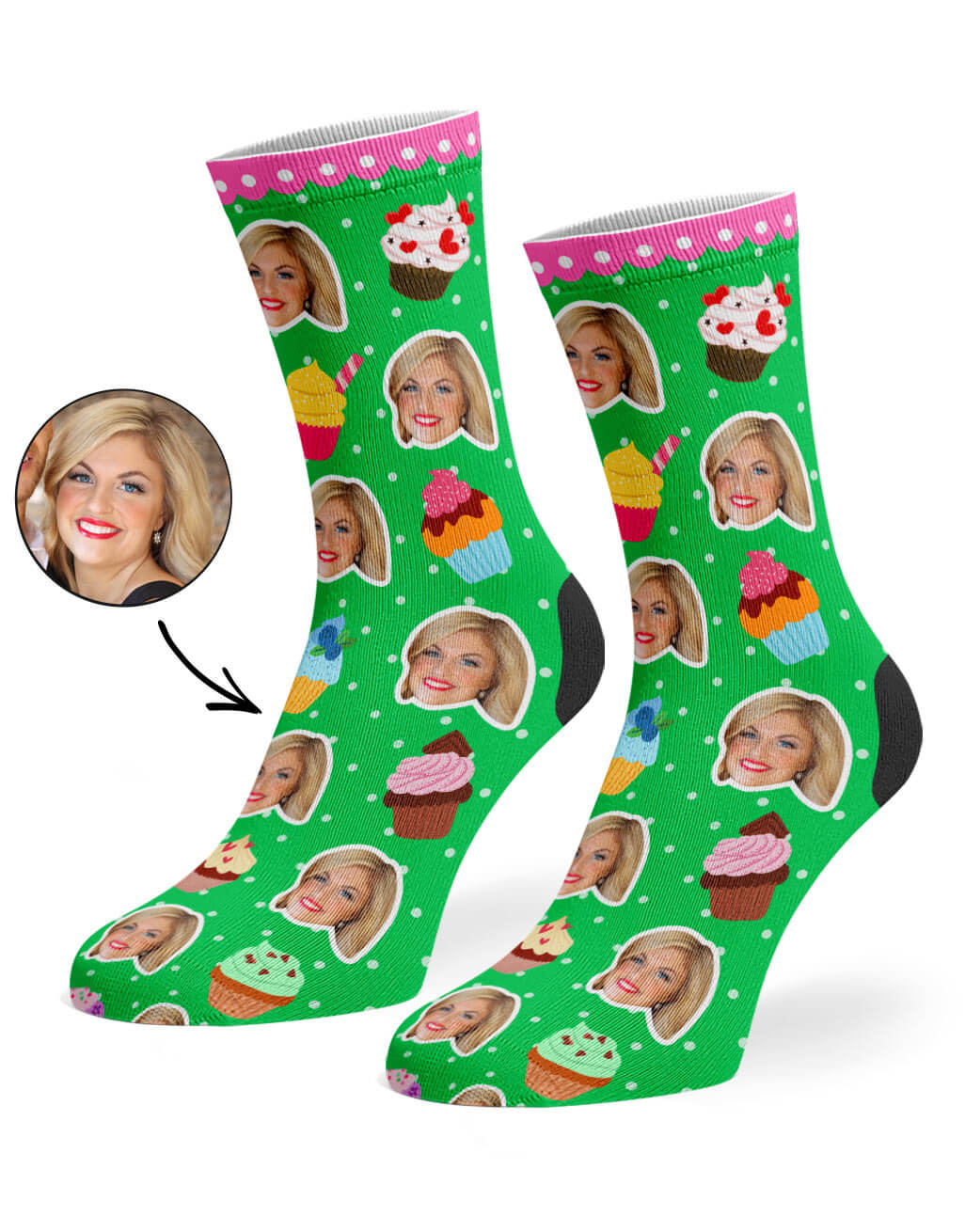 Personalised Cupcake Face Socks With Your Photo On