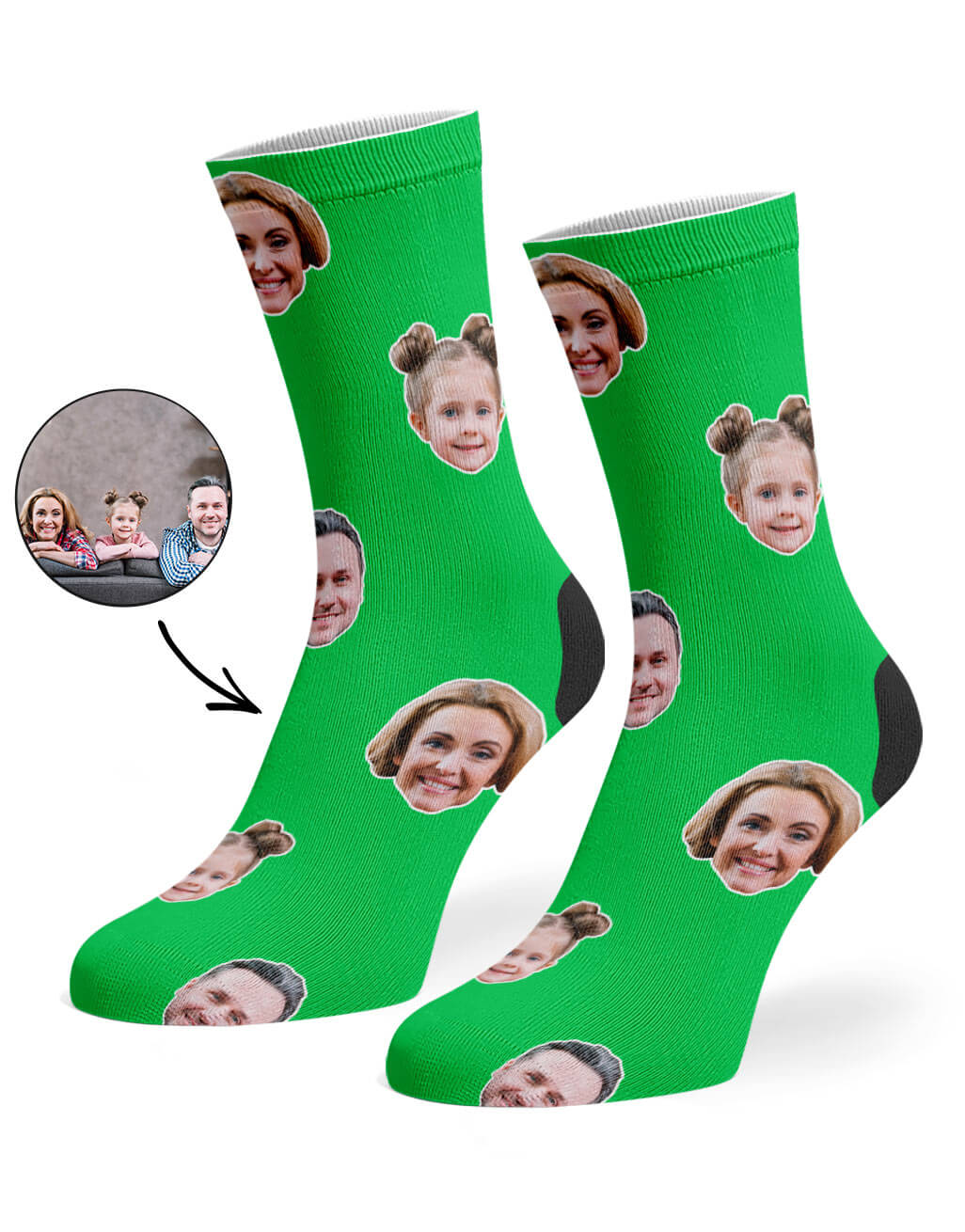 Family Face Green Socks