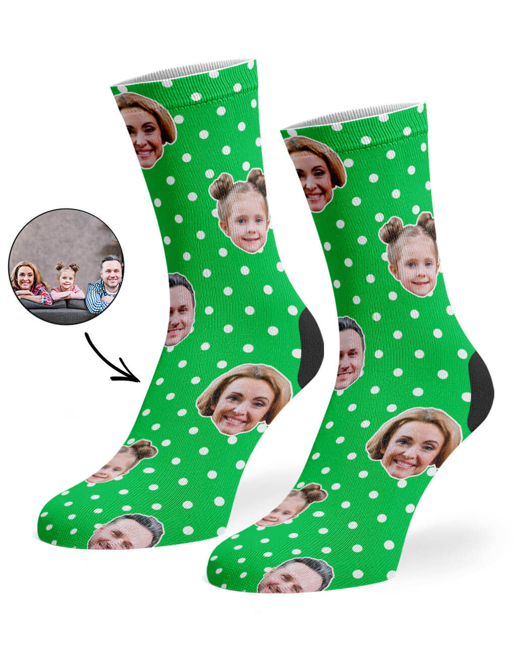 Green Family Spotty Face Photo Socks