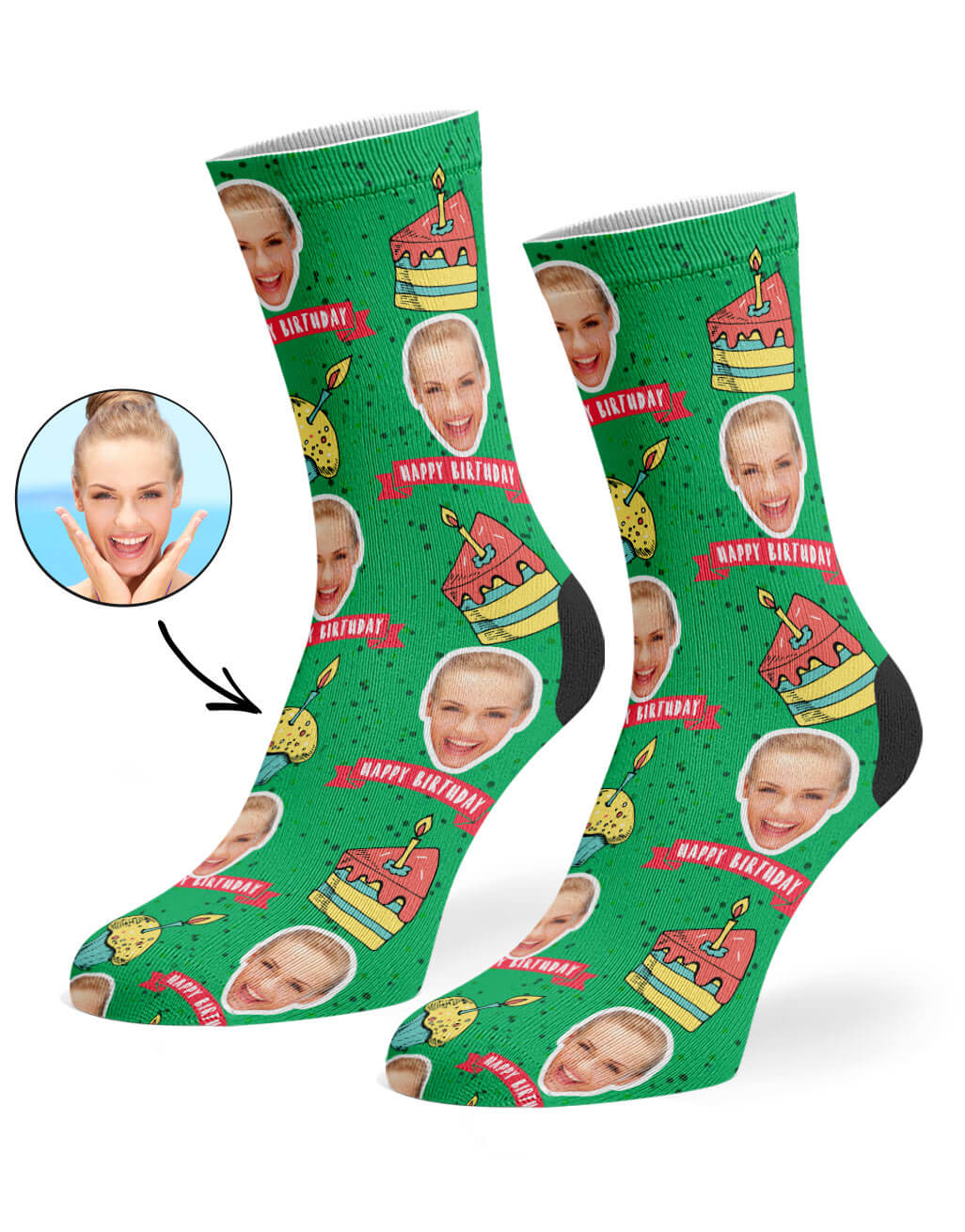 Green Happy Birthday Cake Socks