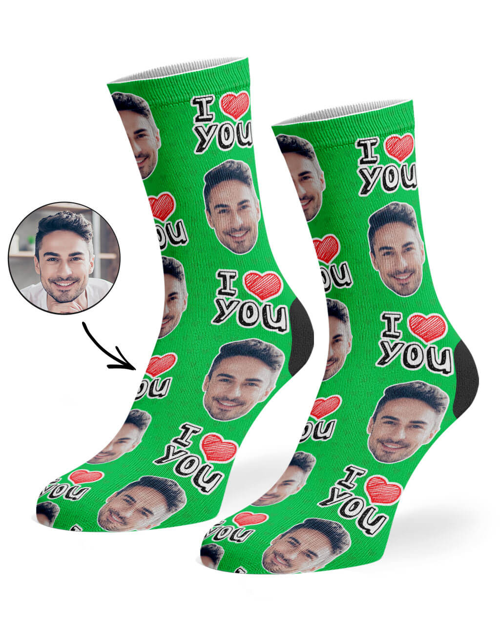 Green I Heart You Socks