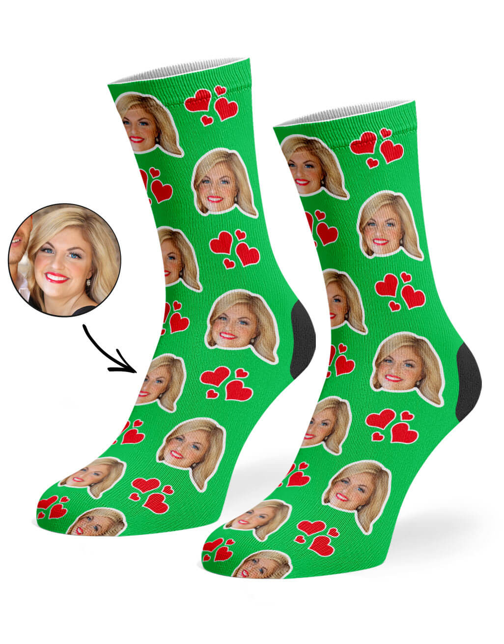 Green My Valentine Face Socks