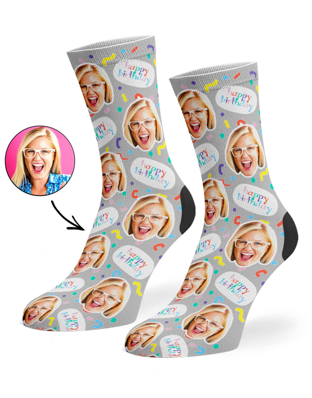 Birthday Squiggle Custom Photo Socks