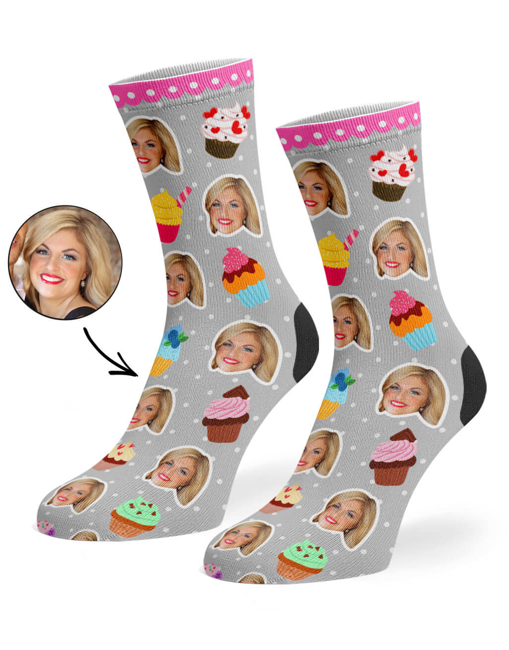 Funny Personalised Cupcake Face Socks