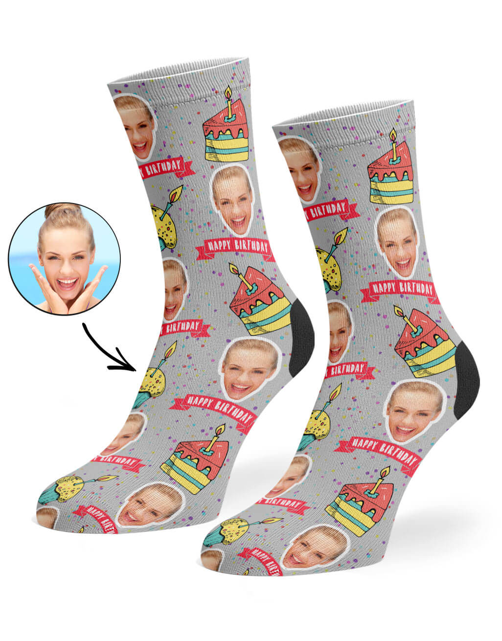 Happy Birthday Cake Face Photo Socks