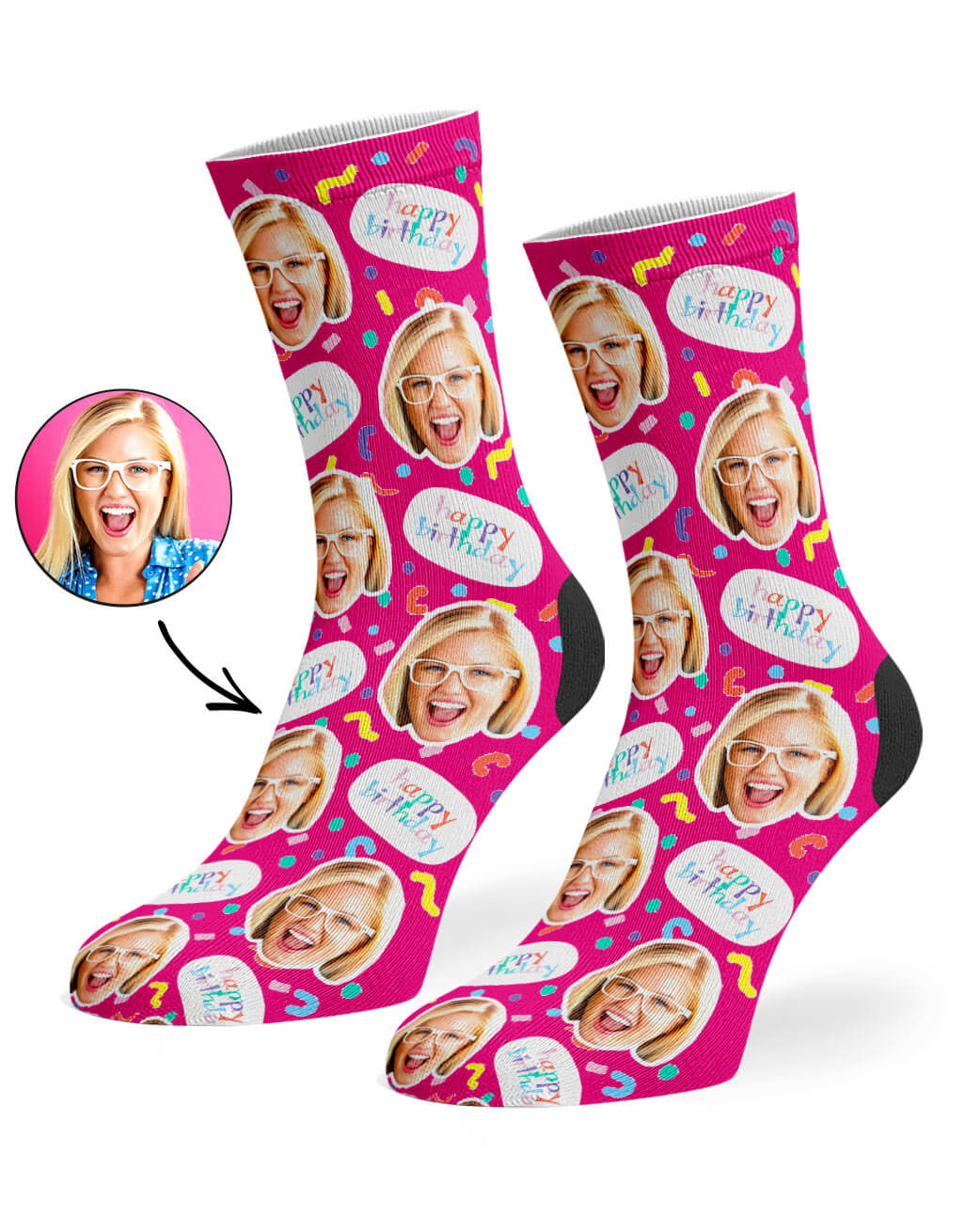 Birthday Squiggle Custom Face Socks