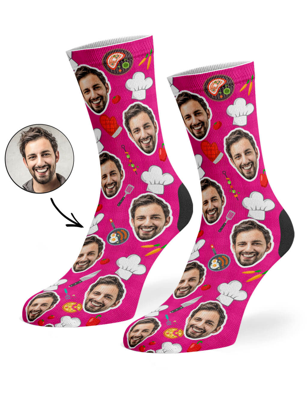 Hot Pink Chef Face Socks