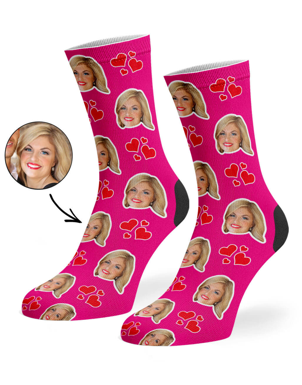 Hot Pink My Valentine Face Socks