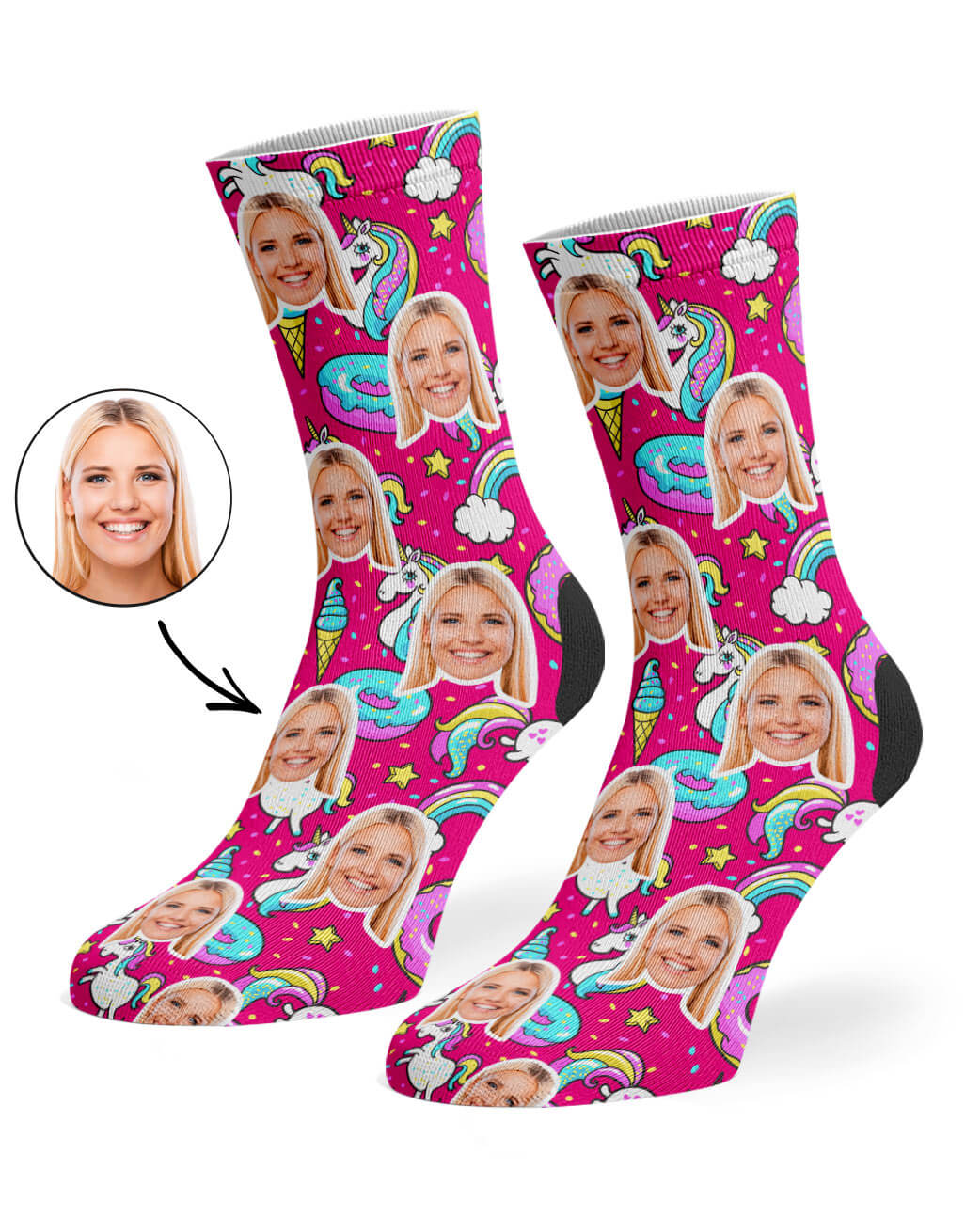 Unicorn & Donut Socks With Face On