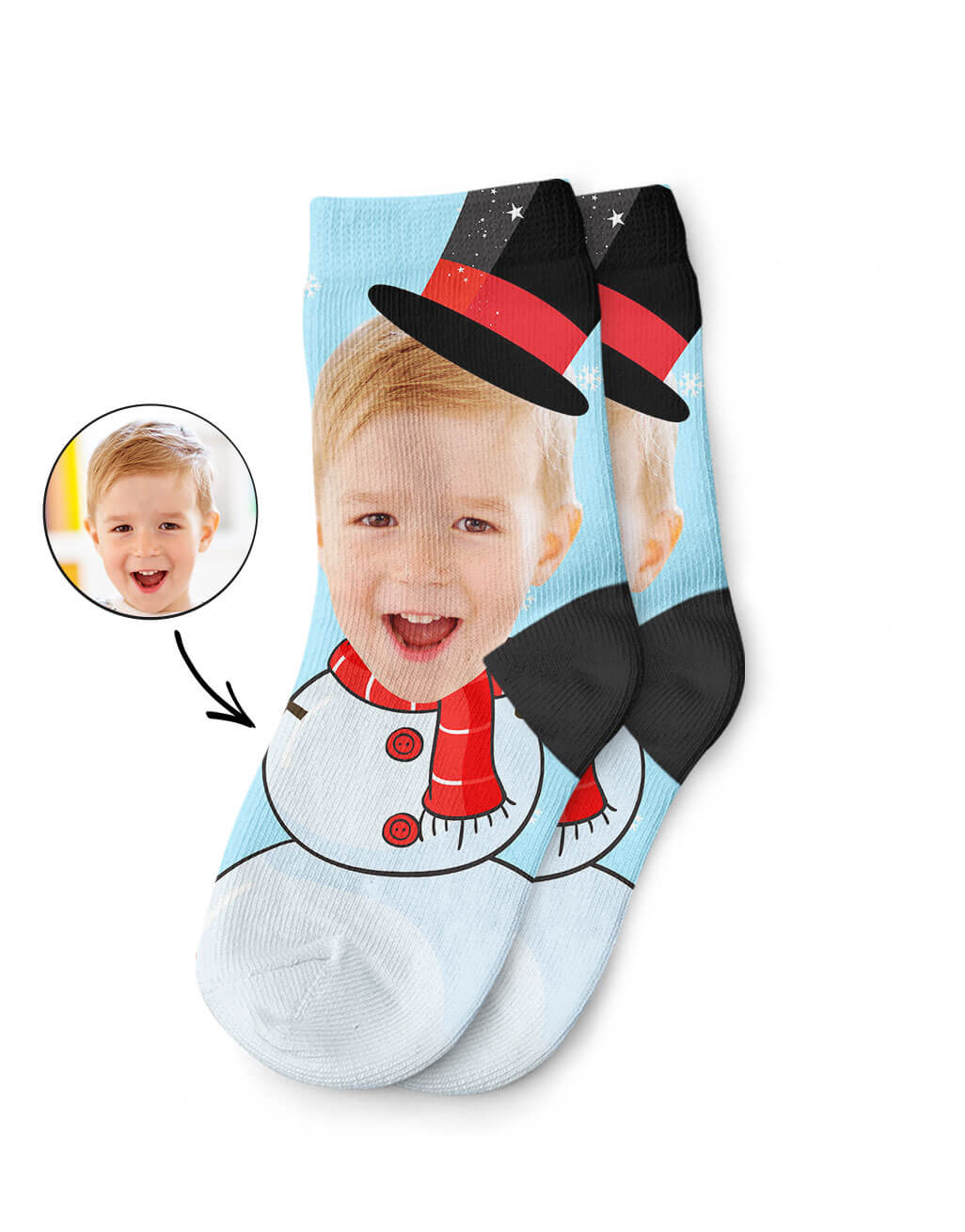 Snowman Face Kids Photo Socks