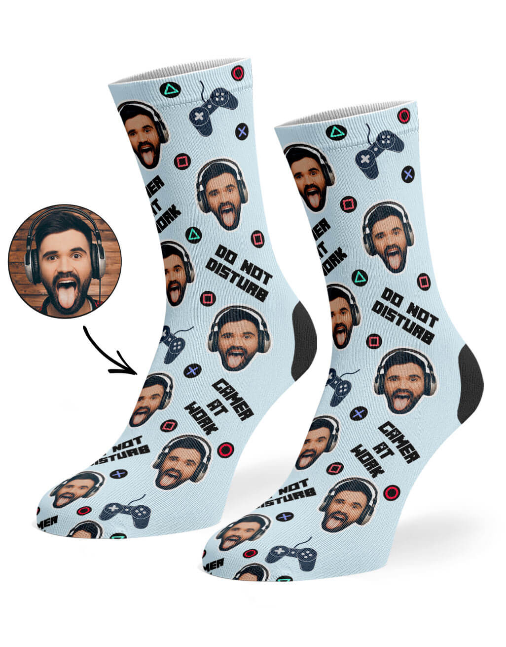 Light Blue Gamer Face Socks