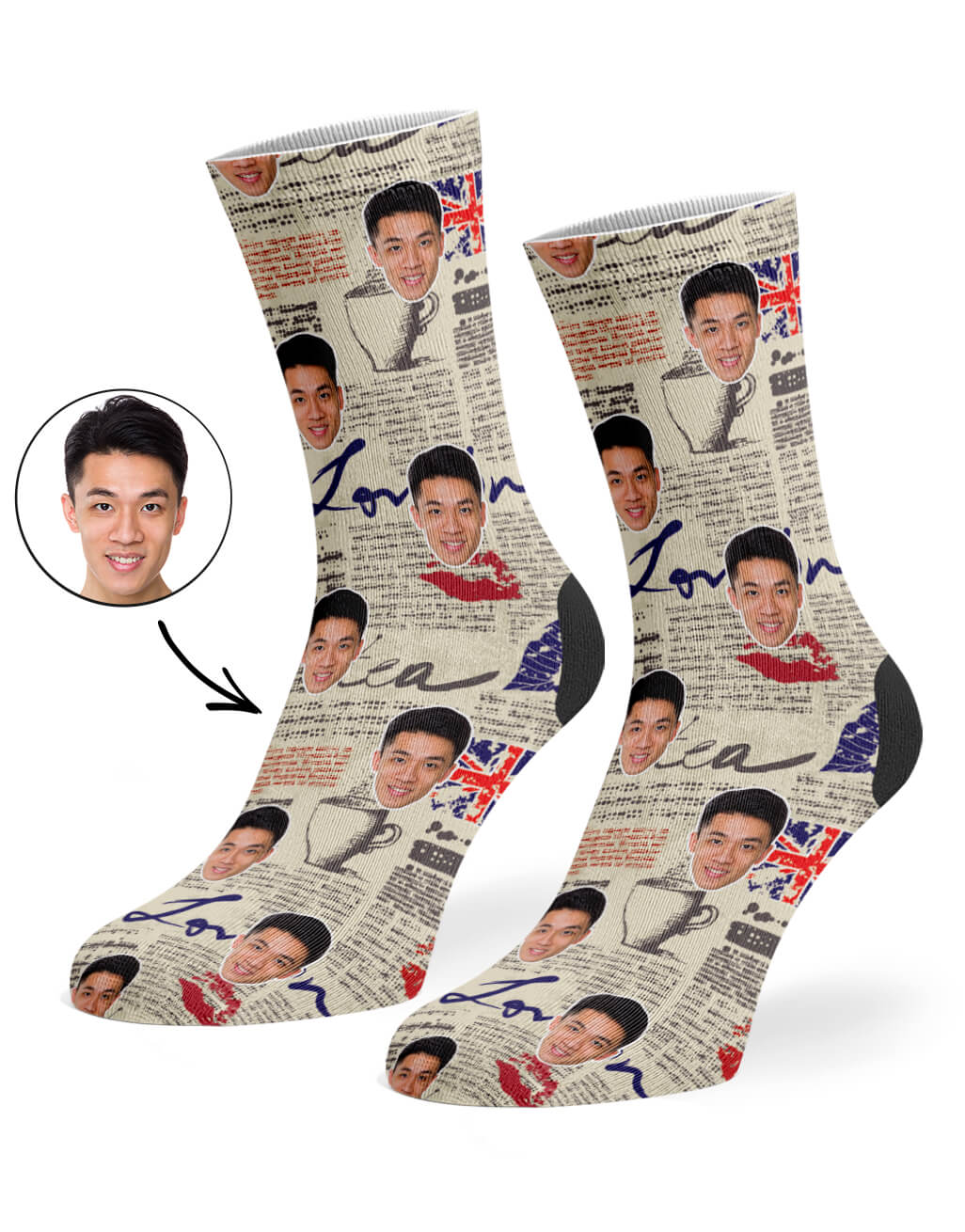 Personalised London Newspaper Pattern Socks