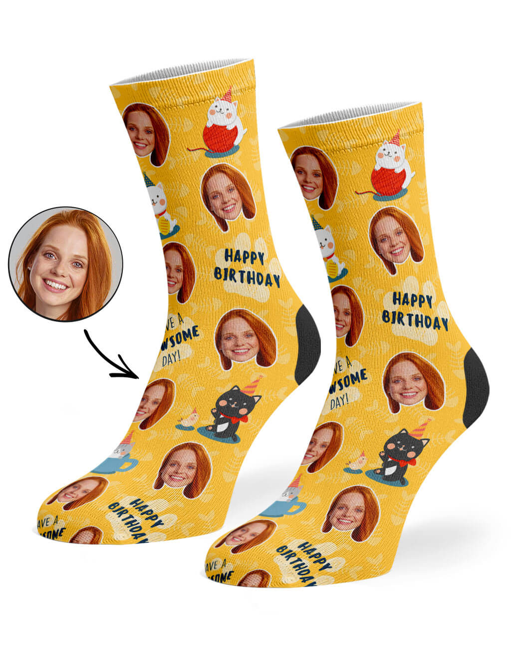 Pawsome Birthday Socks With Your Face On