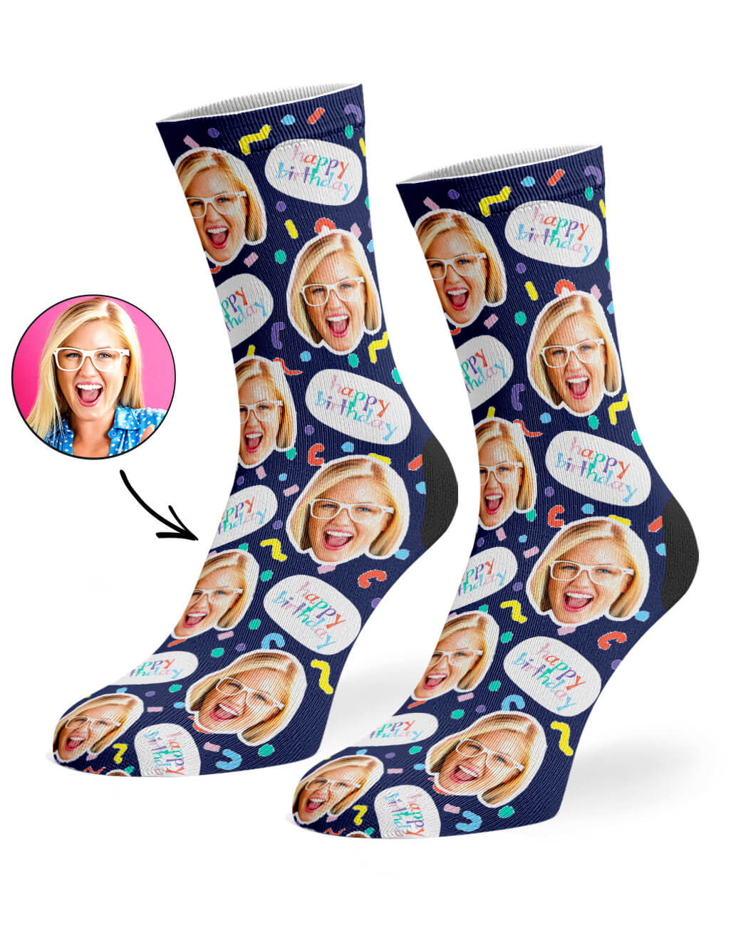 Birthday Squiggle Face Photo Socks