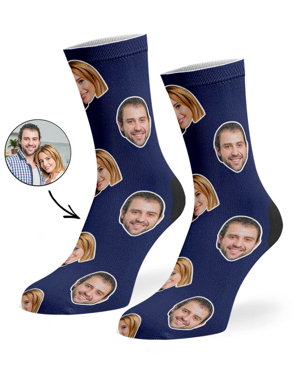 Navy Couple Face Socks