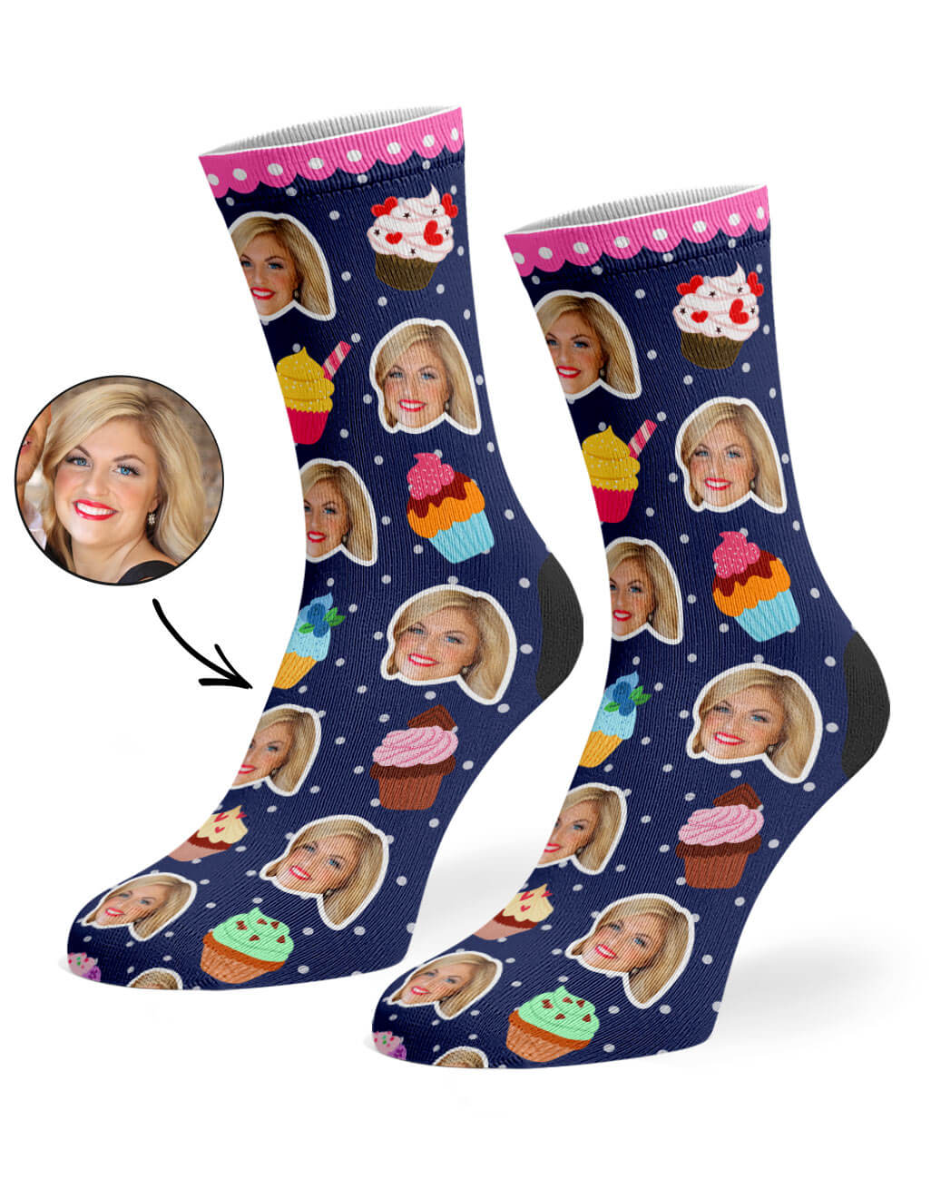 Personalised Photo On Cupcake Face Socks