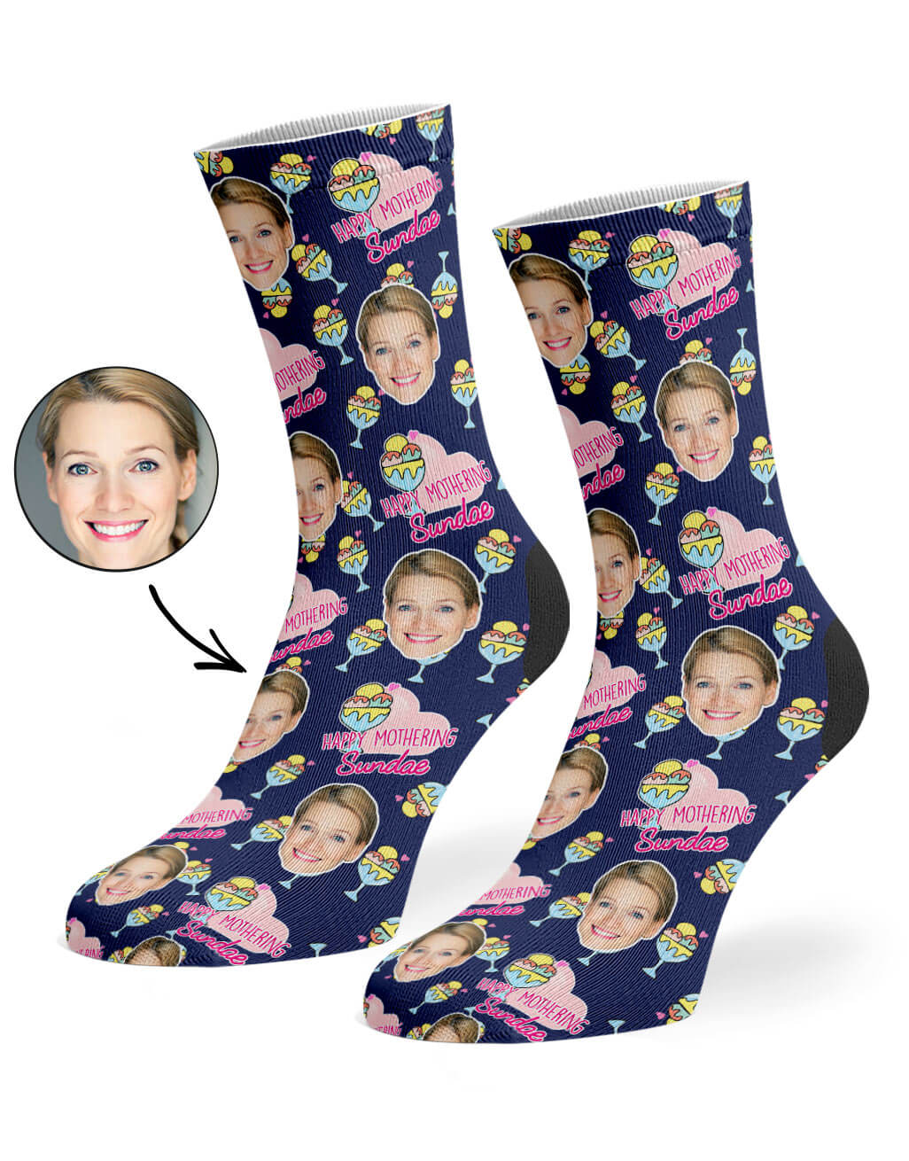 Happy Mothering Sundae Socks With Her Face On