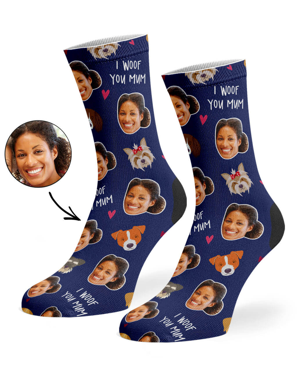 I Woof You Mum Socks With Face On