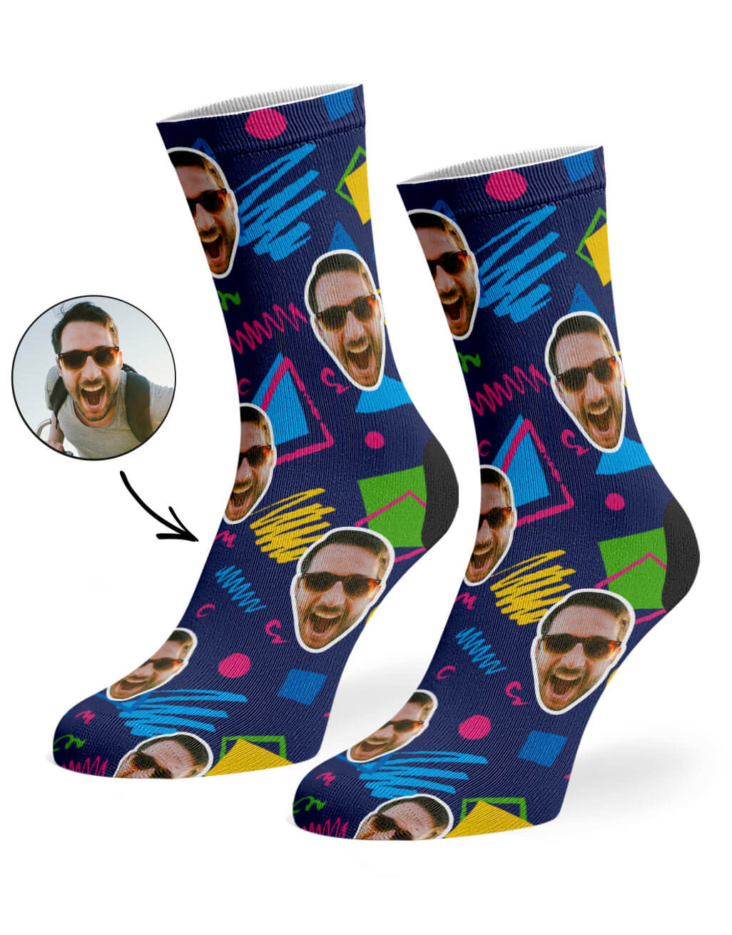 Your Photo On Retro Doodle Face Socks