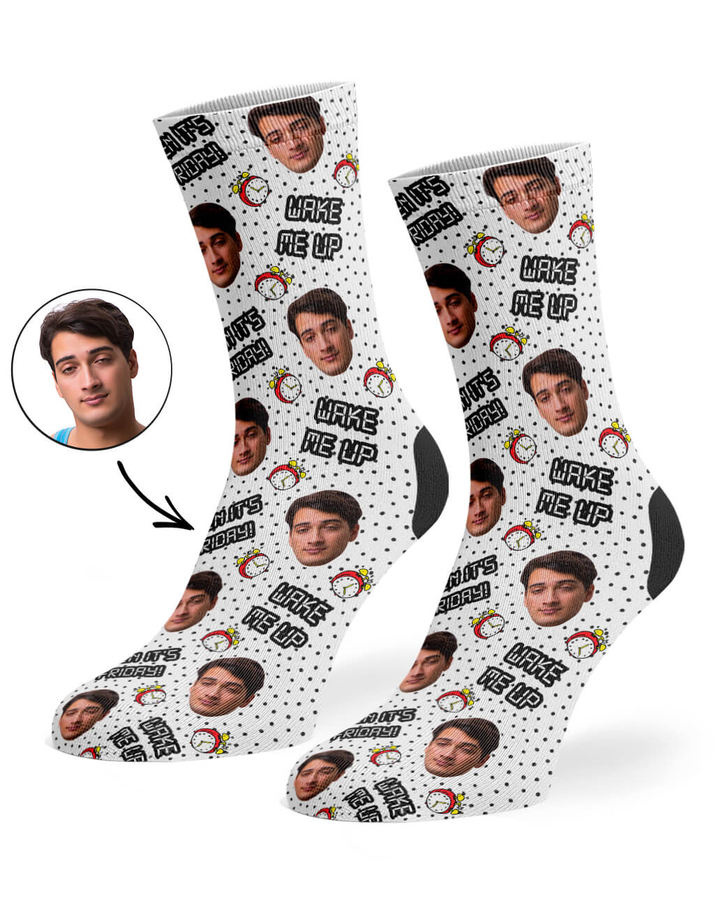 Wake Me Up When It's Friday Socks With Face On